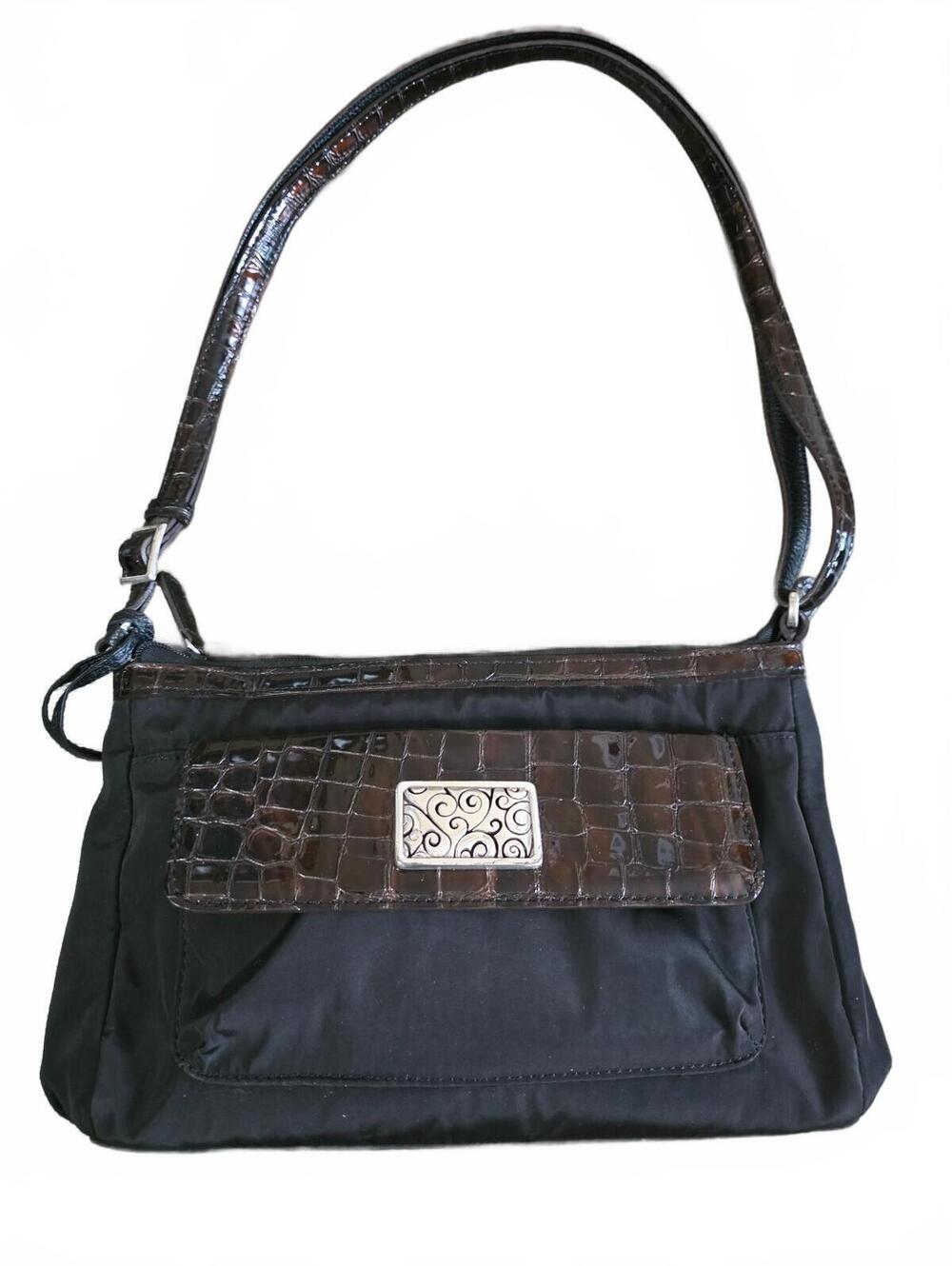 Vintage Brighton Jennifer Black Nylon Organizer Bag with Croc Patent Leather EUC